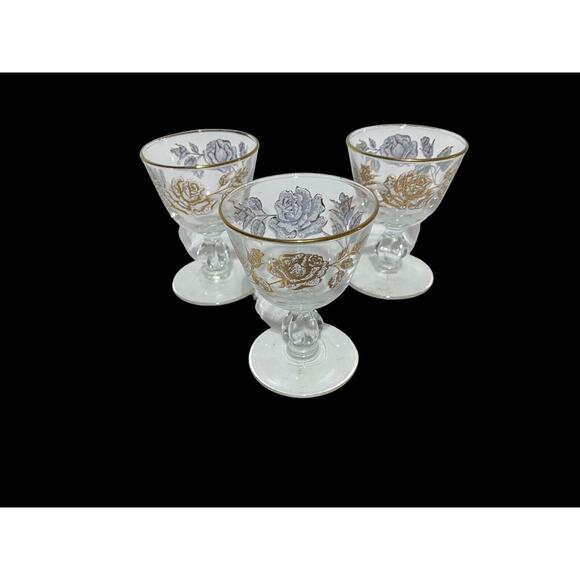 Libbey Rose Bouquet Barware Cordial Sherry Elegant Glass 3.75" Tall Set of 3 - Picture 9 of 9